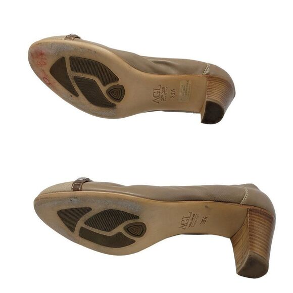 AGL Attilio Giusti Leombruni Leather Embossed Cap Toe Pump Heels 39.5 Tan Italy - Picture 8 of 11